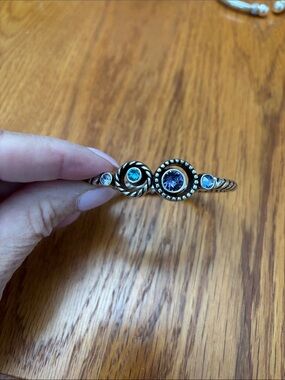Brighton Hinged Halo Sterling Silver Blue Gems Bracelet 2 1/2 in diameter